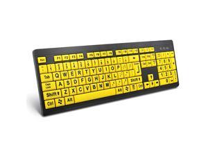 Large Print Computer Keyboard Wired USB High Contrast Keyboard with Oversized Print Letters for Visually Impaired Low Vision Individuals Yellow+Black