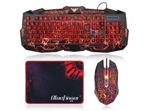Backlit Gaming Keyboard and Mouse Combo,USB Wired Backlit Keyboard Mouse Game Set,Multimedia Keys,3 Color LED Crack Illumination Keyboard Mouse for Game and Work