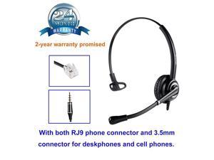 Telephone Headset with Microphone Noise Canceling for Call Center, with RJ9 & 3.5mm Jack for Landline Deskphone Cell Phone PC Laptop, Work for Polycom Avaya Nortel