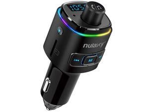 Bluetooth FM Transmitter for Car, 7 Color LED Backlit Bluetooth Car Adapter with QC3.0 Charging, Support Siri Google Assistant, USB Flash Drive, microSD Card, Handsfree Car Kit (B- Black)