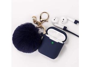 Airpods Case  Airpod Case Cover for Apple Airpods 21 Charging Case Cute AirPods Silicon Case with Airpods Accessories KeychainSkinPompomStrap 2019 Summer Series Dark Blue