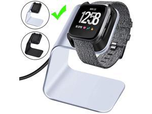 Charger Dock Compatible with Fitbit VersaVersa Lite Not for Versa 2 Premium Aluminum Charging Cable Cord Station Cradle Base Attached 42ft USB Stand Cable Smartwatch Accessories Silver