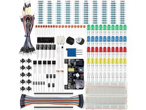 Basic Starter Kit with Breadboard Power Supply Jumper Wires Resistors LED Compatible with Arduino UNO R3 Mega2560 Nano Raspberry Pi