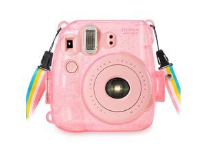 Crystal Camera Case w Adjustable Rainbow Shoulder Strap Compatible For Fugifilm Instax Mini 8Mini 8+Mini 9 Instant Camera Pink Crystal