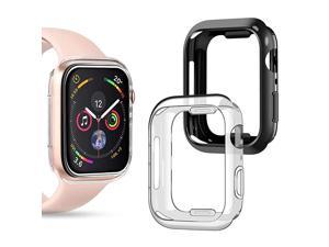 Compatible iWatch Apple Watch Edge Case 40mm SE/Series 6/5 / 4 [No Screen Protector], (2 Packs) Soft TPU Shockproof Edge Case Cover Bumper Protector (Black and Clear, 40mm)