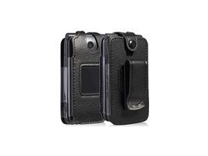 Case for Go Flip Phone  Black Vegan Leather FormFit Cover with Builtin Screen Protection and Metal Belt Clip for Alcatel Go Flip V MyFlip 4G QuickFlip ATT Cingular Flip 2