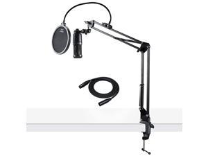 AT2020 Condenser Studio Microphone with Knox Studio Stand Pop Filter and XLR Cable Bundle 4 Items