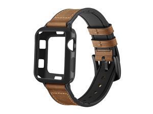 Compatible with Apple Watch Band 42mm,Hybrid Bands Vintage Leather and Rubber Sweatproof Strap with Silicone Protective Case Compatible iWatch Series 3/2/1 Nike+ Sport Edition Dark Brown