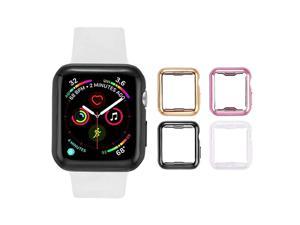 4 Pack Apple Watch Case 44mm with Builtin HD Clear UltraThin TPU Screen Protector Cover Compatible with Apple Watch Series 4 5 6 and Apple Watch SE Clear+Black+Gold+Rose Gold