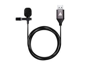 USB Lavalier Microphone AUUL10 192kHz24bit Omnidirectional Lapel Mic Hands Free Shirt Collar Clipon Microphone for PC Computer Laptop YouTube Skype Recording Live Broadcasting