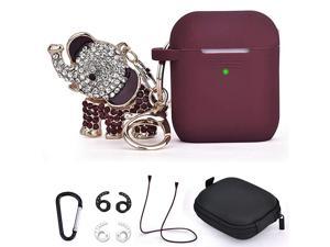 Airpods Case  7 in 1 Silicone Air pod Case Cover Cute Protective Accessories Set with Bling Elephant KeychainStrapEar HookStorage Box Compatible for Apple Airpods 12 Women GirlsBurgundy