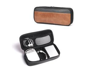 Leather Canvas Electronic Organizer Small Tool Bag Pencil Case Pill Box Waterproof Travel Cable Organizer Tech Gadgets Carrying Zipper Pouch for Cord Phone Chargers Power Bank Earphone Black