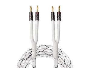 12AWG Premium Heavy Duty Braided Speaker Wire 25 Feet with Dual Gold Plated Banana Plug Tips OxygenFree Copper OFC Construction White