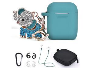 Compatible for Airpods Case Keychain7 in 1 Cute Silicone Protective Airpod Case Cover Accessorie with Bling Elephant KeychainStrapEar HookStorage Travel Box Compatible for Apple Airpod 21