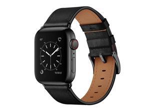 Compatible with Apple Watch Band 44mm 42mm Genuine Leather Band Replacement Strap Compatible with Apple Watch Series 654321SE Black Band with Black Adapter