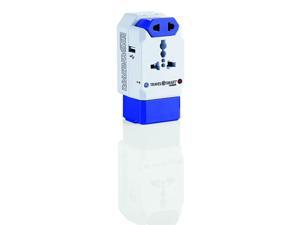 All-In-One Adapter with USB; 3 Outlets; US, Europe, UK, Italy, Spain, China blue