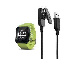 for Garmin Forerunner 35 Charger Charging Clip Synchronous Data Cable and 2Pcs Free HD Tempered Glass Screen Protector Replacement Charger for Garmin Foreruuner 35 Smart Watch