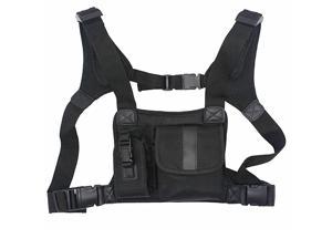Universal Radio Harness Chest Rig Bag Pocket Pack Holster Vest for Two Way Radio Rescue Essentials Leather Black