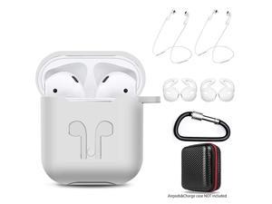 AirPods Case 7 in 1 Airpods Accessories Kits Protective Silicone Cover for AirpodFront led Not Visible with Ear Hook GripsAirpods StapsClipsSkinTipsGrips AIRPODS 1 White