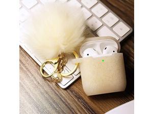 Airpods Case  Airpods Silicone Glitter Cute Case Cover with PompomKeychainStrap for Apple Airpods 21 2019 Newest 360 Protective Air Pods Charging Case Cover Gold