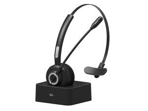 Trucker Bluetooth Headset for Cell Phones Wireless Office Headset with Noise Cancelling Microphone On Ear Headphones for PC Skype Call Center Charging Base17h Talk Time Mute Button