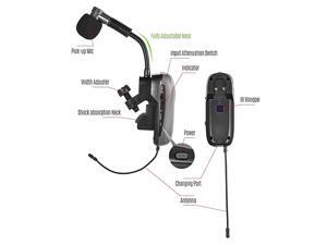 Baomic BM12V2 Professional UHF Wireless Instrument Microphone System Receiver Transmitter 16 Channels for Sax Saxophone French Horn Trumpet Trumbone Baomic BM12V2 Professional UHF Wireless Instrument Microphone System Receiver Transmitter 16 Channels for Sax Saxophone French Horn Trumpet Trumbone