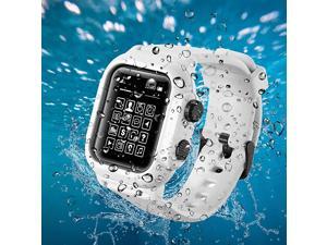 Compatible Apple Watch iwatch 44mm Waterproof Case IP68 Full Sealed Shockproof Cover with Soft Silicone Sport iwatch Band Watchstrap Protective Case for Apple Watch Series 5 4 White