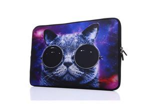 to 14Inch Laptop Sleeve Case Neoprene Carrying Bag with Hidden Handles for MacBookNotebookUltrabookChromebooks Blue cat