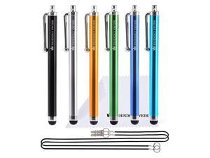 Capacitive Touch Screen Stylus Pens 45quot 6Pack Including 2 x 15 Lanyards and Screen Cleaning Cloth by  Black Gold Silver Blue Sea Blue Green