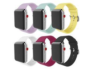 Compatible with Apple Watch Band 42mm 44mm Soft Silicone Replacement Band for iWatch Series SE 6 Series 5 Series 4 Series 3 Series 2 Series 1 6 Pack
