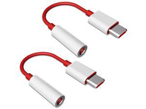 USB C to 35mm Audio Adapter 2 Pack Type C Male to 35mm Female Audio Cable for OnePlus 6T Aux Adapter Noise Cancelling Stereo DAC Headphones Jack Converter Adapter for OnePlus 7 Pro 7 Red