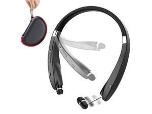 Foldable Bluetooth Headset,  Lightweight Retractable Bluetooth Headphones for Sports&Exercise, Noise Cancelling Stereo Neckband Wireless Headset (with carry case)