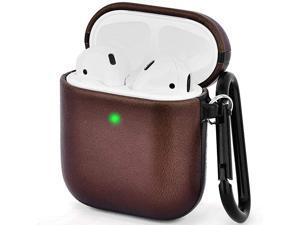 Compatible with Airpods Case Genuine Leather Cover for Airpods 21 Front LED Visible Protective Skin Dark Brown