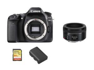 CANON EOS 80D  EF 50mm F18 STM  64GB SD card  LPE6N Battery