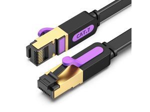 CAT 7 Ethernet Cable 33-FT Flat Gigabit RJ45 LAN Wire High-Speed Patch Cord with Clips for Gaming, Switch, Modem, Router (Black)