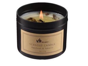 MELONY Scented Candles, Natural Soy Candle for Home Scented- Patchouli & Tobacco- Hand Poured Aromatherapy Candle in Black Jar, Highly Scented (Small, 6oz, 35Hrs)