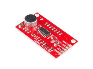 SparkFun Sound Detector Audio sensing breakout Three different outputs Audio Presence of sound Binary indication Amplitude Analog representation VCC: 3.5V to 5.5V Ideal voltage is 5V SparkFun Sound Detector Audio sensing breakout Three different outputs Audio Presence of sound Binary indication Amplitude Analog representation VCC: 3.5V to 5.5V Ideal voltage is 5V