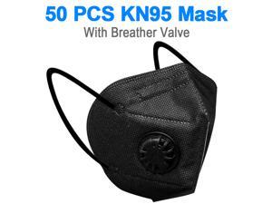 KN95 Mask 50 Pcs With Breather Valve, 5 layer Anti Pollution Earloop Face Mask for Personal Protective Respirator Reusable, Non-Disposable Mask Easy to Wear Work Face Mask (Black)