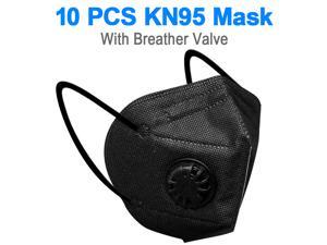 KN95 Mask 10 Pcs With Breather Valve, 5 layer Anti Pollution Earloop Face Mask for Personal Protective Respirator Reusable, Non-Disposable Mask Easy to Wear Work Face Mask (Black)