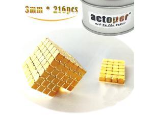 Upgraded Golden  3mm 216pcs Magnetic Cube Magnets Blocks Multi-Use Square Cube Magnets Toy Stress Relief Toys for Kids