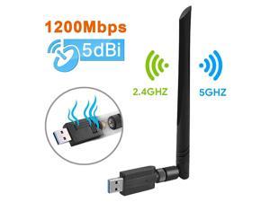 [Newest] USB Wifi Adapter 1200Mbps USB 3.0 Wireless Network Dual Band 5.8G/2.4G adapter with 5dBi Antenna for Mac PC Desktop Laptop, Compatible with Windows XP/Vista/7/8/10 Linx2.6X Mac OS X