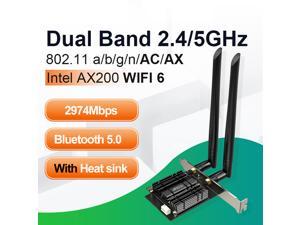 New WiFi 6 Card AX 3000Mbps PCIe Network Card AX200 802.11AX 2.4Ghz/5.8Ghz with Bluetooth 5.0 & Heat Sink Wireless PCI Express Wi-Fi Adapters Dual Band Antenna for Windows 10 64-bit