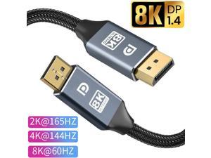 8K DisplayPort Cable (2M/6.6FT) DP 1.4, Ultra HD 8K Video Resolution Copper Cord 8K @60Hz 4K@144Hz High Speed 32.4Gbps HDCP 3D Slim Flexible DP to DP Cable for TV Gaming PC Monitor Laptop