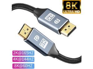 8K DisplayPort Cable (3M/10FT) DP 1.4, Ultra HD 8K Video Resolution Copper Cord 8K @60Hz 4K@144Hz High Speed 32.4Gbps HDCP 3D Slim Flexible DP to DP Cable for TV Gaming PC Monitor Laptop (10feet)