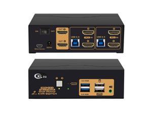2 Port USB 3.0 HDMI KVM Switch, Dual Monitor HDMI 4K @60Hz KVM Switch, Keyboard Video Mouse Peripherals Switcher for 2 Computers 2 Monitors with Audio