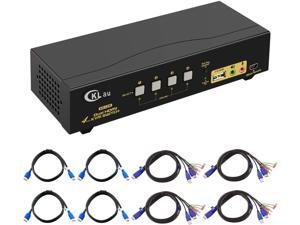 HDMI KVM Switch 4 Port Dual Monitor Extended Display, CKL Dual View 4 in 2 out PC Monitor Keyboard Mouse Selector Box with Audio Microphone Output and USB 2.0 Hub, 4K@30Hz