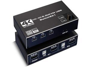 4K 60Hz HDMI 20 KVM Switch 2 in 1 Out HDMI Selector Box with 3x USB20 Ports for Two Computers Share One Set Keyboard Mouse Printer and HD Monitor 2 In 1 Out HDMI20b KVM Switch