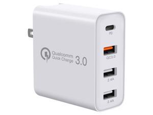 USB C Charger, 48W 4 Ports Fast Charging PD Wall Chargers Quick Charge 3.0, Multi Port USB-C Travel Adapter for SamsungS10/S9/S8/Plus, iPhone Xs/Max/XR/iPhone11, Mainstream Models, Fully Compatible