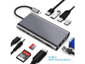 USB C Hub, 11 in 1 USB C Adapter with Gigabit Ethernet Port, PD Type C Charging Port, 4K HDMI, VGA, SD TF Card Reader, 4 USB 3.0 Ports and Audio Mic Port Compatible for MacBook, ChromeBook More