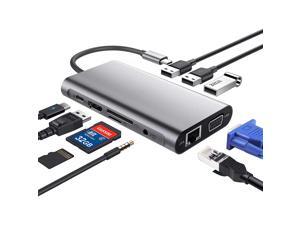 10-in-1 USB C Hub, USB C Adapter, All in One Type C hub with 1000M RJ45 Ethernet, 4K HDMI, VGA, USB 3.0 Ports, PD 2.0 Charging Port, Card Reader, Audio Mic Port,Compatible for MacBook, Chromebook More 10-in-1 USB C Hub, USB C Adapter, All in One Type C hub with 1000M RJ45 Ethernet, 4K HDMI, VGA, USB 3.0 Ports, PD 2.0 Charging Port, Card Reader, Audio Mic Port,Compatible for MacBook, Chromebook More